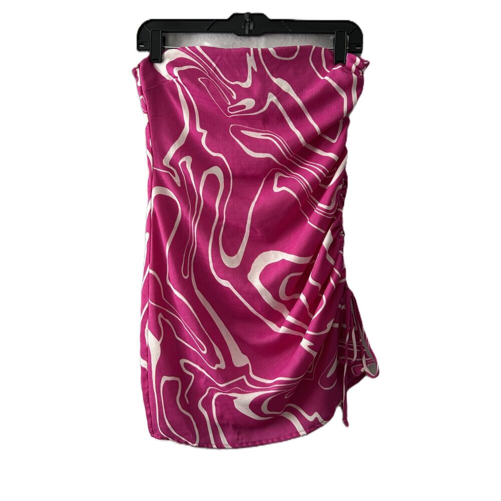 EUC Le Lis Collection Strapless Retro Ruched Pink Swirl Bodycon Mini Dress-Small